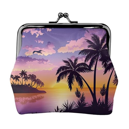 Münzgeldbörse mit Sommerpalmen-Druck, tragbare Geldbörse aus Faserleder, Mini-Geldbörse für Damen, Schwarz , Einheitsgröße, Münztasche von JEJEA