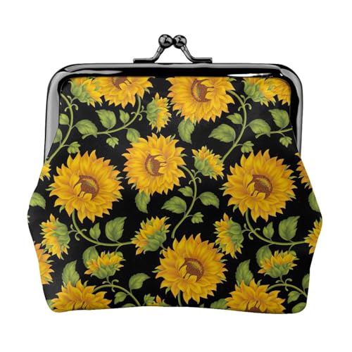 Münzgeldbörse mit Sonnenblumenmuster, tragbare Geldbörse aus Faserleder, Mini-Geldbörse für Damen, Schwarz , Einheitsgröße, Münztasche von JEJEA