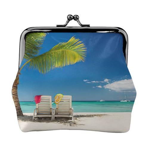Münzgeldbörse mit Strandpalmenmotiv, tragbar, Faserleder, Mini-Geldbörse für Damen, Schwarz , Einheitsgröße, Münztasche von JEJEA