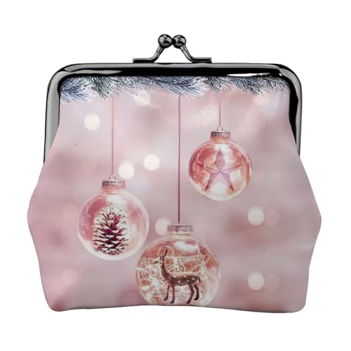 Münzgeldbörse mit Weihnachtsball-Aufdruck, tragbare Geldbörse aus Faserleder, Mini-Geldbörse für Damen, Schwarz , Einheitsgröße, Münztasche von JEJEA
