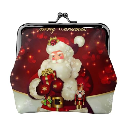 Münzgeldbörse mit Weihnachtsmann-Aufdruck, tragbare Geldbörse aus Faserleder, Mini-Geldbörse für Damen, Schwarz , Einheitsgröße, Münztasche von JEJEA