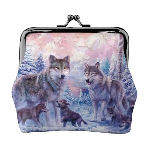 Münzgeldbörse mit Wölf-Familien-Druck, tragbare Geldbörse aus Faserleder, Mini-Geldbörse für Damen, Schwarz , Einheitsgröße, Münztasche von JEJEA