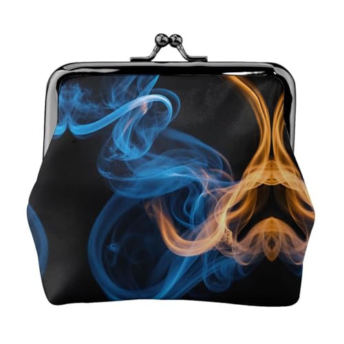 Münzgeldbörse mit blauem Flammenmuster, tragbare Geldbörse aus Faserleder, Mini-Geldbörse für Damen, Schwarz , Einheitsgröße, Münztasche von JEJEA
