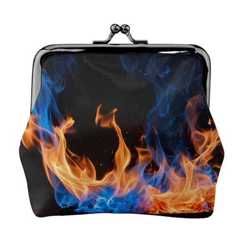 Münzgeldbörse mit blauem Flammenmuster, tragbare Geldbörse aus Faserleder, Mini-Geldbörse für Damen, Schwarz , Einheitsgröße, Münztasche von JEJEA