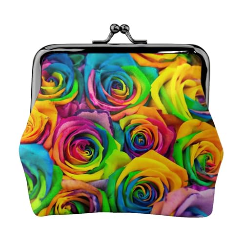 Münzgeldbörse mit buntem Rosen-Druck, tragbare Geldbörse aus Faserleder, Mini-Geldbörse für Damen, Schwarz , Einheitsgröße, Münztasche von JEJEA