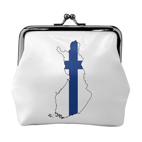 Münzgeldbörse mit finnischer Flagge, tragbar, Faserleder, Mini-Geldbörse für Damen, Schwarz , Einheitsgröße, Münztasche von JEJEA