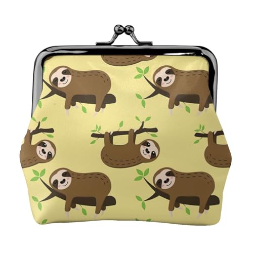 Münzgeldbörse mit niedlichem Faultier auf gelben Zitronen, tragbare Geldbörse aus Faserleder, Mini-Geldbörse für Damen, Schwarz , Einheitsgröße, Münztasche von JEJEA