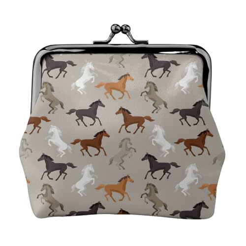 Münzgeldbörse mit niedlichem Pferdemotiv, tragbare Geldbörse aus Faserleder, Mini-Geldbörse für Damen, Schwarz , Einheitsgröße, Münztasche von JEJEA