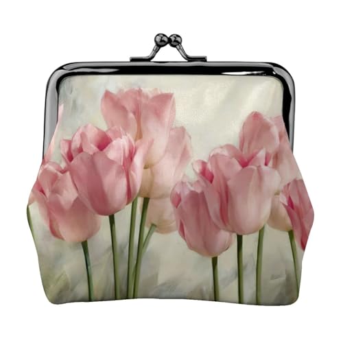 Münzgeldbörse mit rosa Tulpenmuster, tragbare Geldbörse aus Faserleder, Mini-Geldbörse für Damen, Schwarz , Einheitsgröße, Münztasche von JEJEA