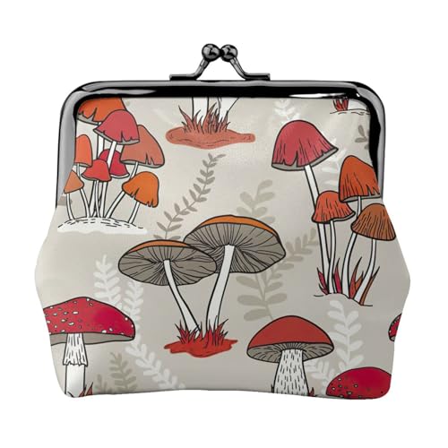 Münzgeldbörse mit rotem Pilzdruck, tragbare Geldbörse aus Faserleder, Mini-Geldbörse für Damen, Schwarz , Einheitsgröße, Münztasche von JEJEA