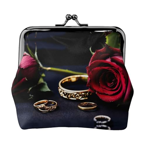 Münzgeldbörse mit rotem Rosen-Druck, tragbare Geldbörse aus Faserleder, Mini-Geldbörse für Damen, Schwarz , Einheitsgröße, Münztasche von JEJEA