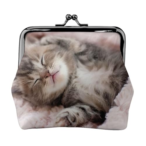 Münzgeldbörse mit schlafender Katze, tragbare Geldbörse aus Faserleder, Mini-Geldbörse für Damen, Schwarz , Einheitsgröße, Münztasche von JEJEA
