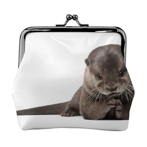 Münzgeldbörse mit süßem Otter-Druck, tragbare Geldbörse aus Faserleder, Mini-Geldbörse für Damen, Schwarz , Einheitsgröße, Münztasche von JEJEA