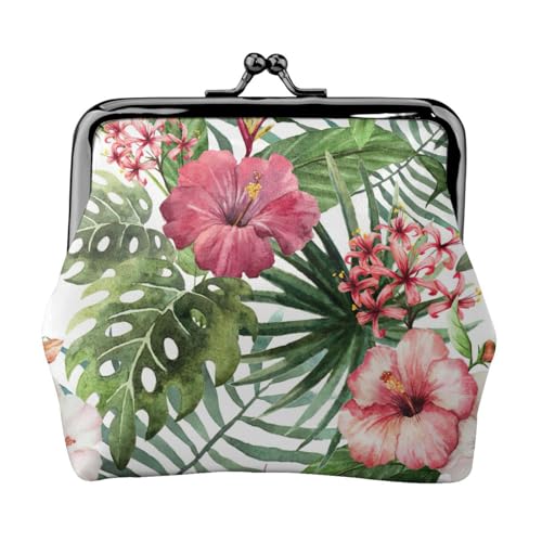 Münzgeldbörse mit tropischem Blätterdruck, tragbare Geldbörse aus Faserleder, Mini-Geldbörse für Damen, Schwarz , Einheitsgröße, Münztasche von JEJEA