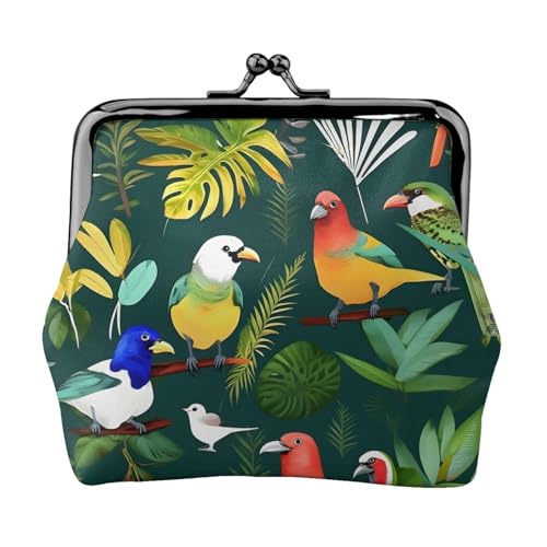 Münzgeldbörse mit tropischen Vögeln und Pflanzen, Blatt-Druck, tragbare Geldbörse aus Faserleder, Mini-Geldbörse für Damen, Schwarz , Einheitsgröße, Münztasche von JEJEA