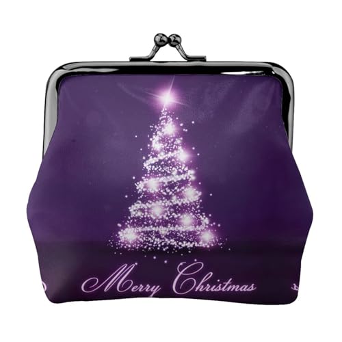 Münzgeldbörse mit weihnachtlichem lila Baumdruck, tragbare Münzgeldbörse aus Faserleder, Mini-Geldbörse für Damen, Schwarz , Einheitsgröße, Münztasche von JEJEA
