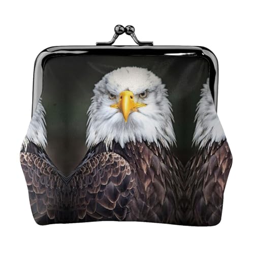 Münzgeldbörse mit weißem Kopf und Adler-Druck, tragbare Münzgeldbörse aus Faserleder, Mini-Geldbörse für Damen, Schwarz , Einheitsgröße, Münztasche von JEJEA