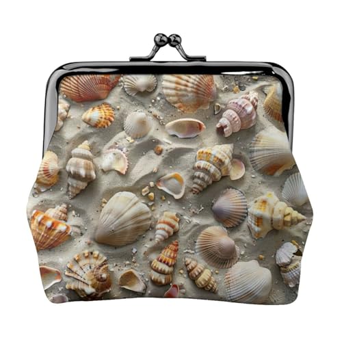 Muschel-Geldbörse mit Sanddruck, tragbare Münzbörse aus Faserleder, Mini-Geldbörse für Damen, Schwarz , Einheitsgröße, Münztasche von JEJEA