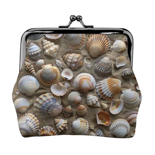Muschel-Geldbörse mit Sanddruck, tragbare Münzbörse aus Faserleder, Mini-Geldbörse für Damen, Schwarz , Einheitsgröße, Münztasche von JEJEA