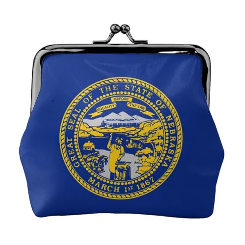 Nebraska Geldbörse mit Flaggen-Druck, tragbare Münzgeldbörse aus Faserleder, Mini-Geldbörse für Damen, Schwarz , Einheitsgröße, Münztasche von JEJEA