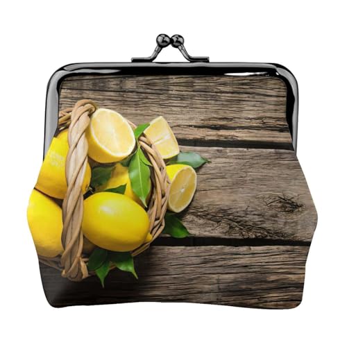 One Basket Geldbörse mit Zitronen-Druck, tragbare Geldbörse aus Faserleder, Mini-Geldbörse für Damen, Schwarz , Einheitsgröße, Münztasche von JEJEA