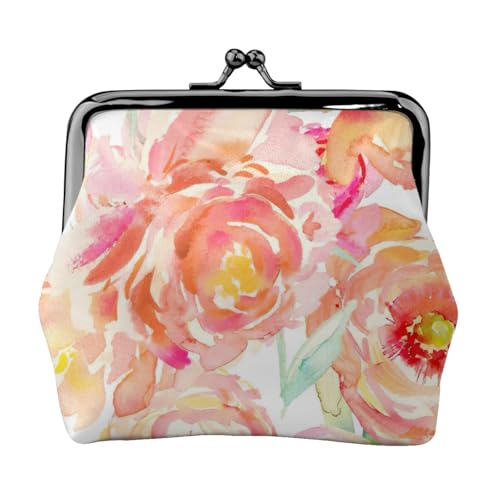 Pfirsich-Pfingstrosen-Druck, tragbare Münzgeldbörse aus Faserleder, Mini-Geldbörse für Damen, Schwarz , Einheitsgröße, Münztasche von JEJEA