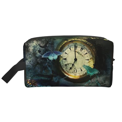 Reise-Kulturbeutel mit Schmetterlings-Uhren-Aufdruck, geräumige Kapazität, Kosmetiktasche für Damen, Kulturbeutel für Herren, weiß, Einheitsgröße von JEJEA