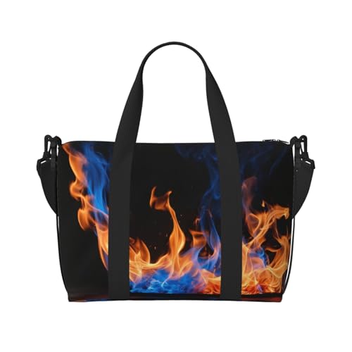 Reisetasche, Motiv: blaue Flamme, Wochenendtasche für Damen, leichte Handgepäcktasche, persönliche Gegenstände, Schwarz , Einheitsgröße von JEJEA