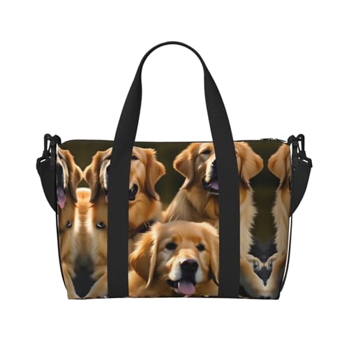Reisetasche mit Golden Retriever-Druck, Wochenendtasche für Damen, leichte Handgepäcktasche, persönliche Gegenstände, Schwarz , Einheitsgröße von JEJEA