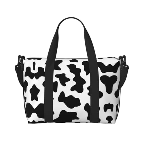Reisetasche mit Kuh-Print, Wochenendtasche für Damen, leichte Handgepäcktasche, persönliche Gegenstände, Schwarz und Weiß, Schwarz , Einheitsgröße von JEJEA