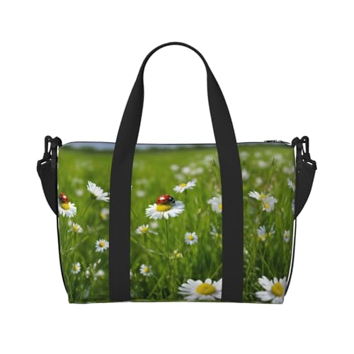 Reisetasche mit Marienkäfer-Motiv, Motiv: Gänseblümchen, Wochenendtasche für Damen, leichte Handgepäcktasche, persönliche Gegenstände, Schwarz , Einheitsgröße von JEJEA