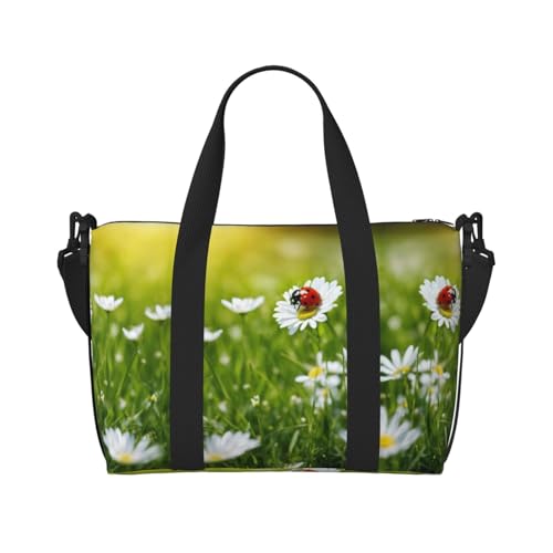 Reisetasche mit Marienkäfer-Motiv, Motiv: Gänseblümchen, Wochenendtasche für Damen, leichte Handgepäcktasche, persönliche Gegenstände, Schwarz , Einheitsgröße von JEJEA