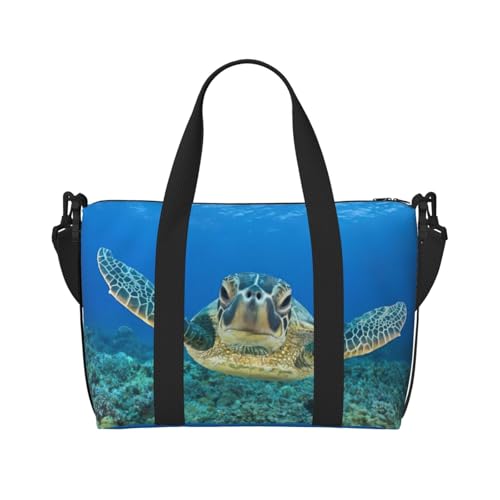 Reisetasche mit Meeresschildkrötenmuster, Wochenendtasche für Damen, leichte Handgepäcktasche, persönliche Gegenstände, Schwarz , Einheitsgröße von JEJEA