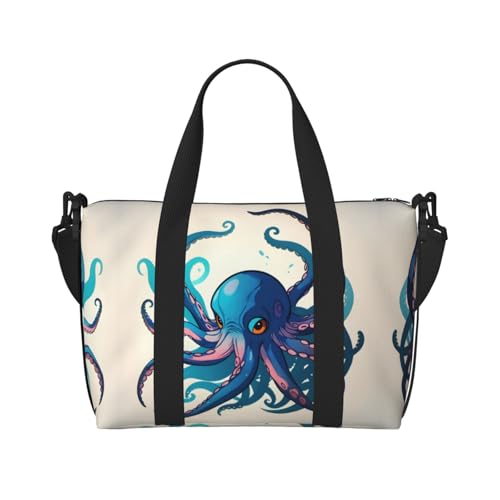 Reisetasche mit Oktopus-Aufdruck, für Damen, leichte Handgepäcktasche, für persönliche Gegenstände, Blau und Violett, Schwarz , Einheitsgröße von JEJEA