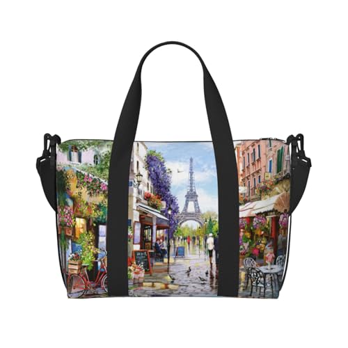 Reisetasche mit Pariser Straßenszene, Eiffelturm-Druck, Wochenendtasche für Damen, leichte Handgepäcktasche, persönliche Gegenstände, Schwarz , Einheitsgröße von JEJEA