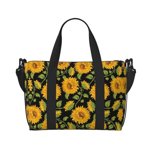 Reisetasche mit Sonnenblumenmuster, Wochenendtasche für Damen, leichte Handgepäcktasche, persönliche Gegenstände, Schwarz , Einheitsgröße von JEJEA