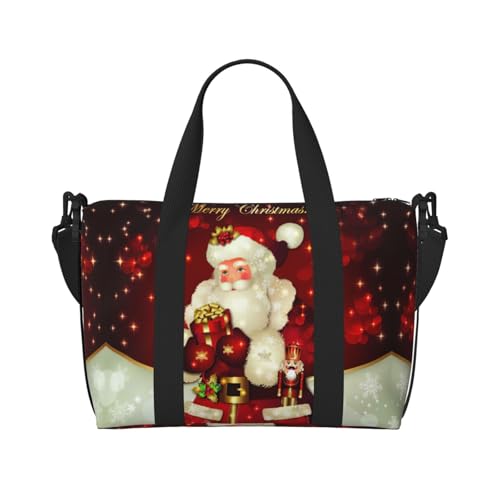 Reisetasche mit Weihnachtsmann-Aufdruck, Wochenendtasche für Damen, leichte Handgepäcktasche, persönliche Gegenstände, Schwarz , Einheitsgröße von JEJEA