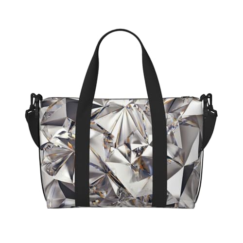 Reisetasche mit abstraktem Glitzerstein-Kristallmuster, Wochenendtasche für Damen, leichte Handgepäcktasche, persönliche Gegenstände, Schwarz , Einheitsgröße von JEJEA