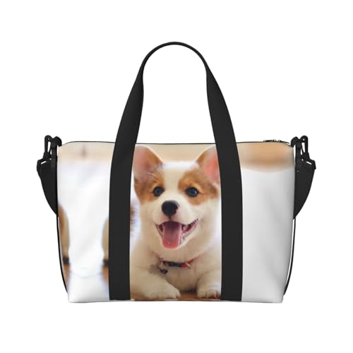Reisetasche mit niedlichem Corgi-Druck, Wochenendtasche für Damen, leichte Handgepäcktasche, persönliche Gegenstände, Schwarz , Einheitsgröße von JEJEA