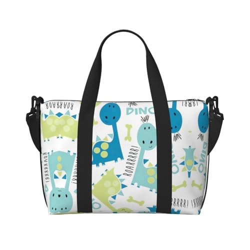 Reisetasche mit niedlichem Dinosaurier-Druck, Wochenendtasche für Damen, leichte Handgepäcktasche, persönliche Gegenstände, Schwarz , Einheitsgröße von JEJEA