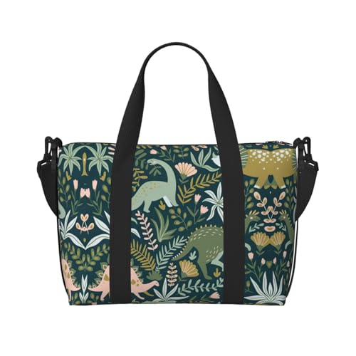 Reisetasche mit niedlichem Dinosaurier1-Druck, Wochenendtasche für Damen, leichte Handgepäcktasche, persönliche Gegenstände, Schwarz , Einheitsgröße von JEJEA