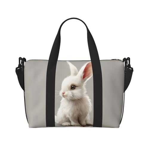 Reisetasche mit niedlichem weißem Kaninchen-Druck, Wochenendtasche für Damen, leichte Handgepäcktasche, persönliche Gegenstände, Schwarz , Einheitsgröße von JEJEA