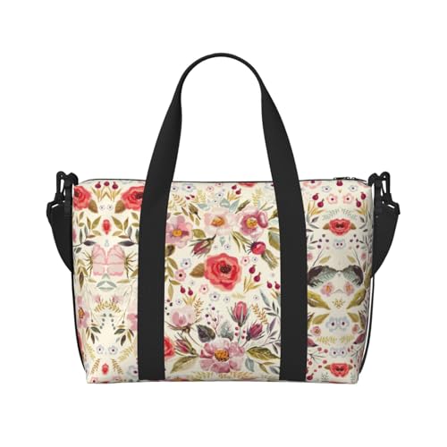 Reisetasche mit rustikalem Rosen-Blumendruck, Wochenendtasche für Damen, leichte Handgepäcktasche, persönliche Gegenstände, Schwarz , Einheitsgröße von JEJEA