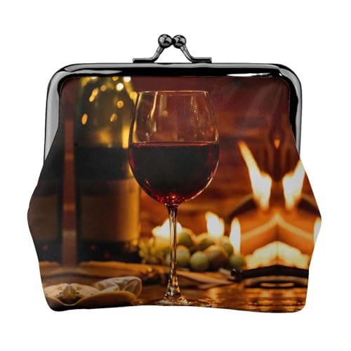Rotwein-Druck-Münzgeldbörse, tragbare Geldbörse aus Faserleder, Mini-Geldbörse für Damen, Schwarz , Einheitsgröße, Münztasche von JEJEA
