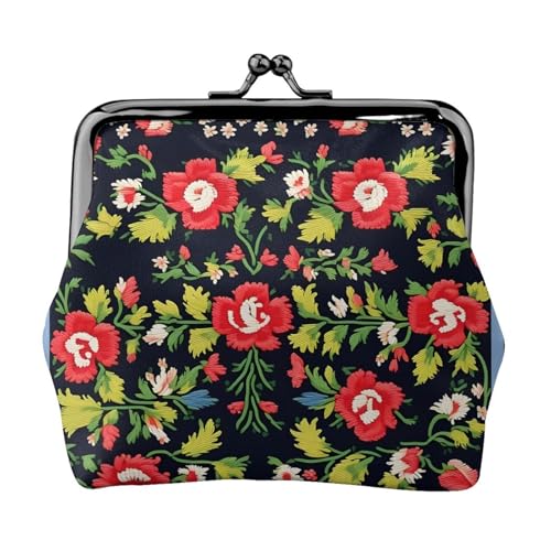 Ukrainische Stickerei Stil Rose Druck Münzgeldbörse Tragbare Faser Leder Münzbörse Mini Kleingeld Geldbörse für Frauen, Schwarz , Einheitsgröße, Münztasche von JEJEA