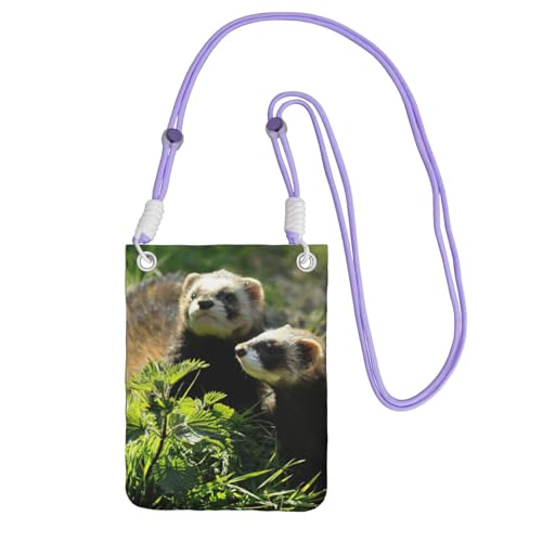 Umhängetasche mit Wildtiermotiv und Frettchen-Aufdruck, für Damen und Herren, verstellbarer Riemen, für Reisen, Einkaufen, violett, Einheitsgröße Umhängetasche mit Wildtiermotiv und Frettchen-Aufdruck, für Damen und Herren, verstellbarer Riemen, für Reisen, Einkaufen, violett, Einheitsgröße von JEJEA