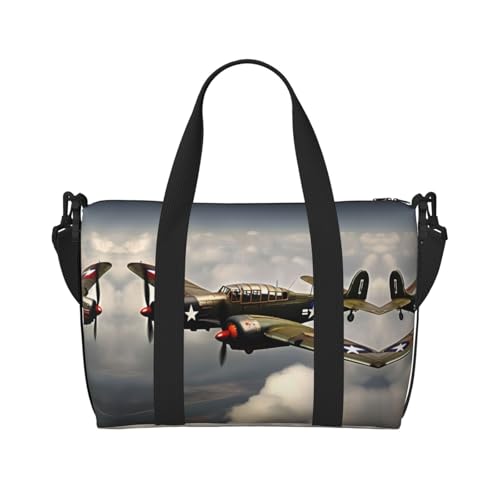 Weltkrieg Flugzeug 2 Standard-Skala 2_00x Druck Reisetasche Weekender für Damen, leichte Handgepäcktasche, persönliche Gegenstände, Schwarz , Einheitsgröße von JEJEA