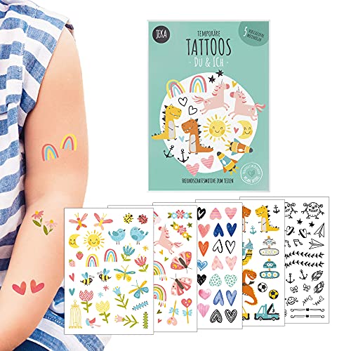 Hautfreundliche Kindertattoos zum Aufkleben - Motiv DU & ICH, Freundschaftstattoos, Kinder-Tattoo Set mit 5 Bögen, Tattoos Kinder, 100% Vegan und Hergestellt in Österreich, JEKA von JEKA