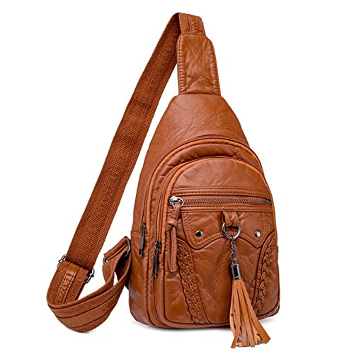 JEKAVA Damen Sling Bag Klein Brusttasche Leder Schultertaschen Handy Umhängetasche Crossbag Umhängen Wasserdicht Geldbörse Mini Bag für Outdoorsport, Wandern, Radfahren, Bergsteigen, Reisen (Braun) von JEKAVA