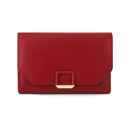 JEKAVA Geldbeutel Damen Groß Portemonnaie Geldbörse Frauen mit 8 Kartenfächer Elegantes Portmonee Leder mit Münzfach Brieftasche Querformat für Frauen (Rot) von JEKAVA